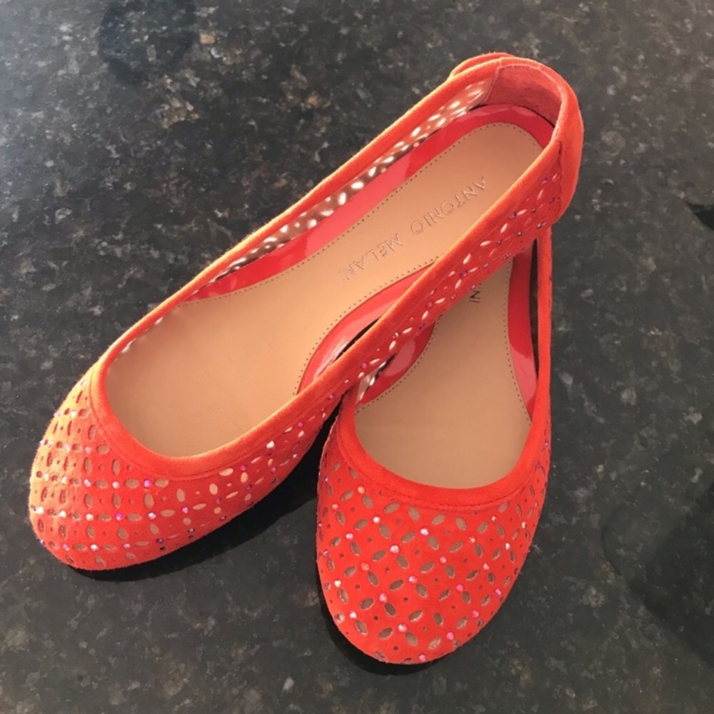 Antonio Melanie 6M orange suede laxer cut mesh flats with sparkle crystal studs - Picture 11 of 11